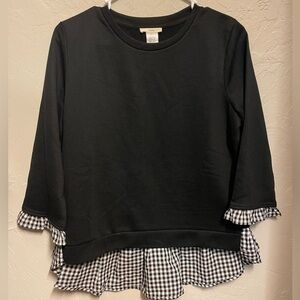 Black and White Sweater Top with Gingham Ruffles - large